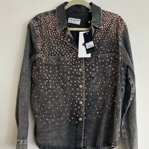 Free People x OneTeaspoon Embellished Aria Stud Chocolate Denim Shacket Top NWT